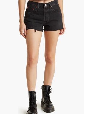 Levi’s 501 Original Cutoff Shorts Black High Rise Distressed Raw Hem Size 27